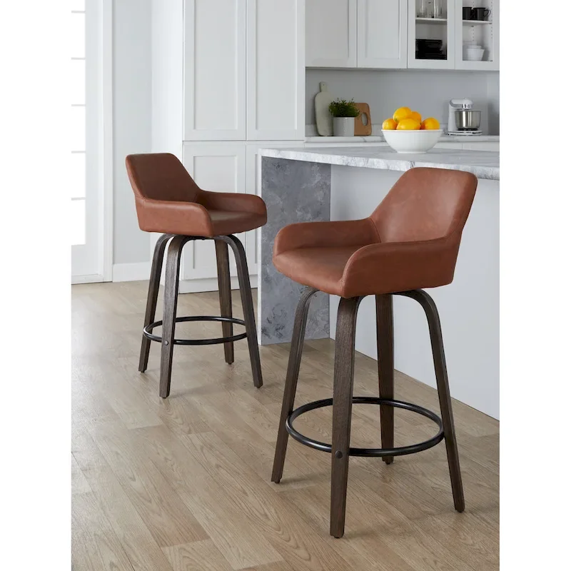 Porch & Den Galotti 26 Fixed-Height Counter Stool with Bent Wood Legs & Round Footrest (Set of 2)