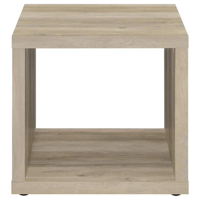 Rizz Side End Table, Square Cube Design Shelf, 23 Inch Light Brown