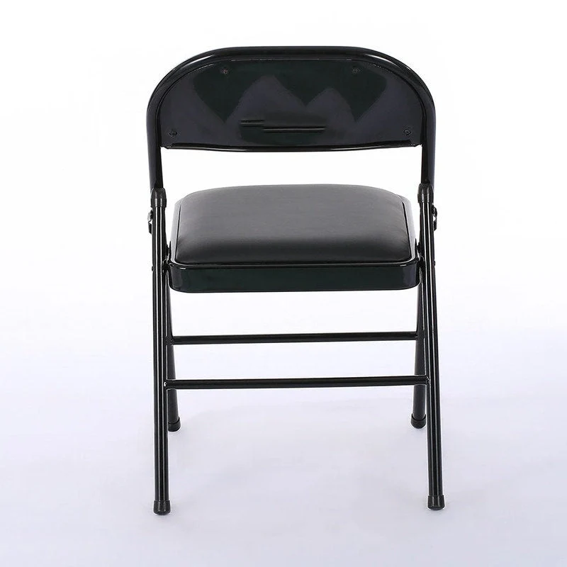 Folding Chairs with Leather Padded Seats Black 4-Pack