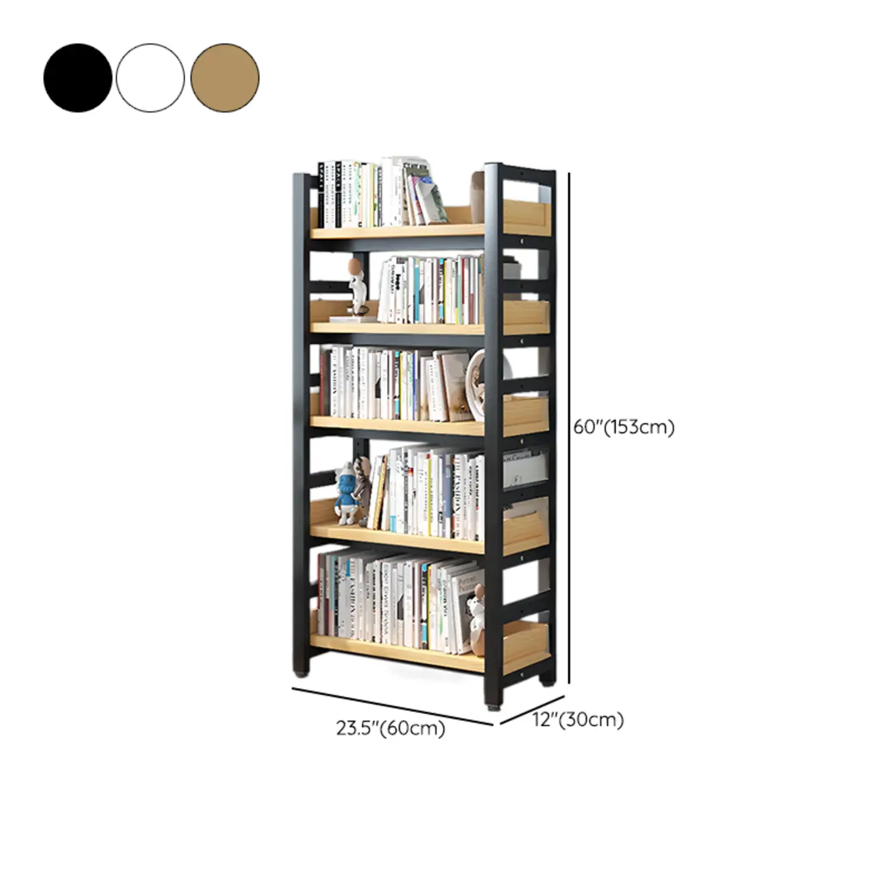 Freestanding Simple Multi-Layer Wood Bookshelf in Steel Frame