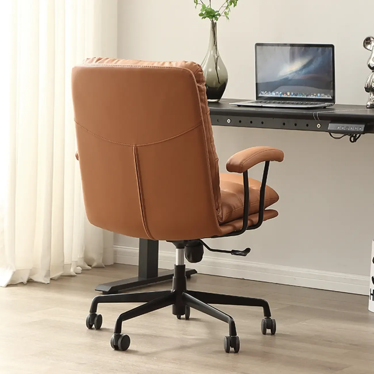 Modern Brown Leather Swivel Office Chair