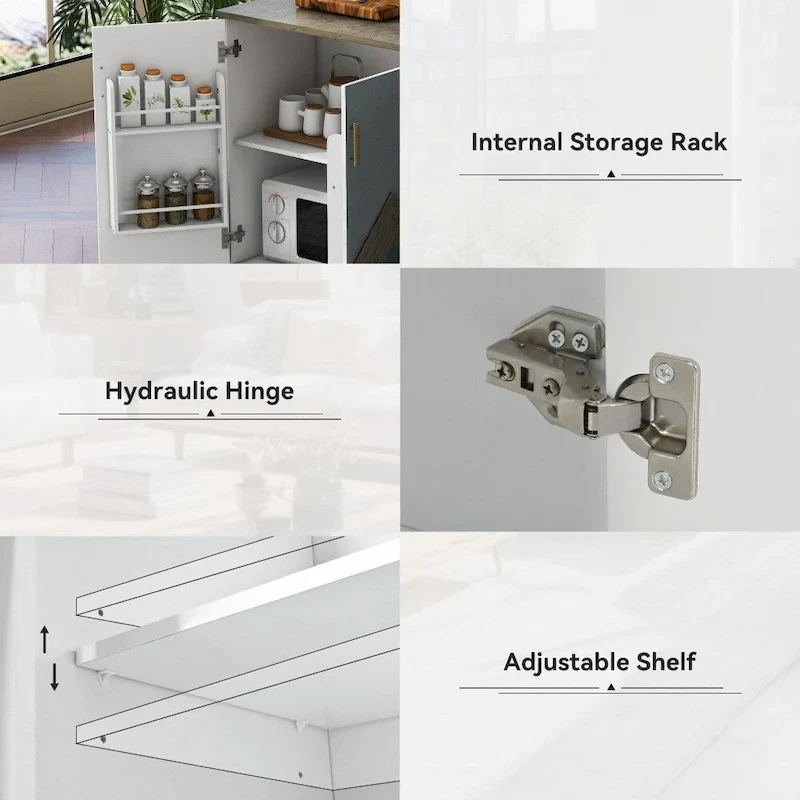 Retro MDF Kitchen Island on Wheels with Drop Leaf and Towel Rack