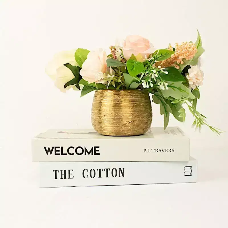 Home Collection 4Pcs Round Gold Metallic Ceramic Succulent Pots 3