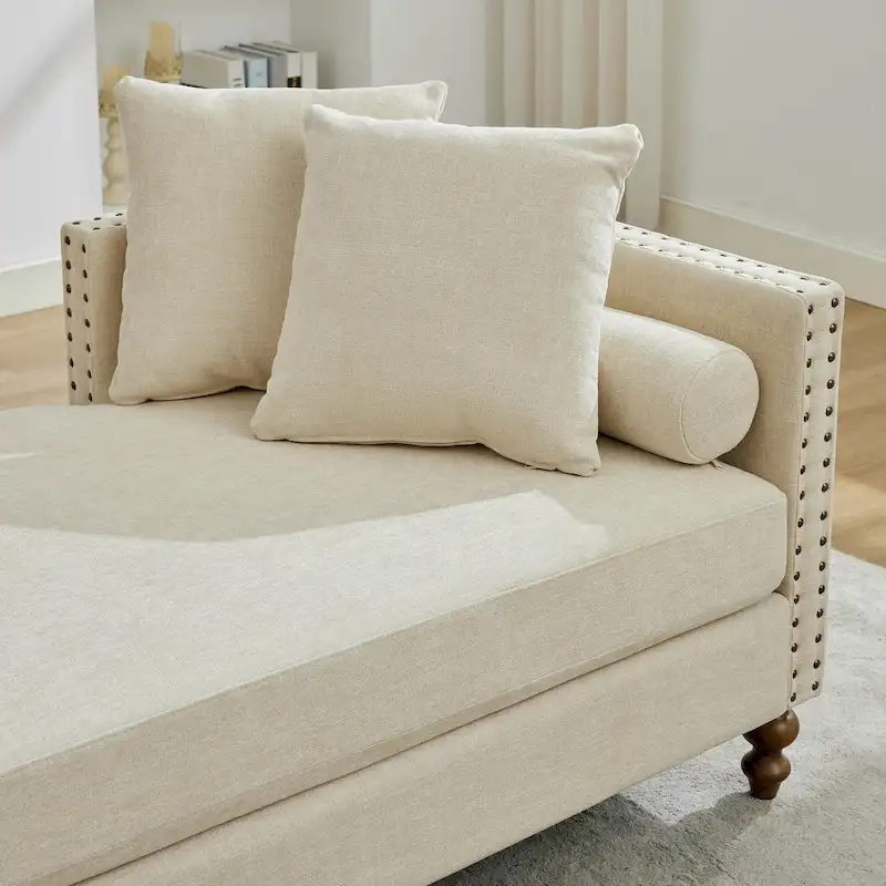 75.2 Chenille 3-Seater Sleeper Sofa with 4 Throw Pillows And 2 Bolsters