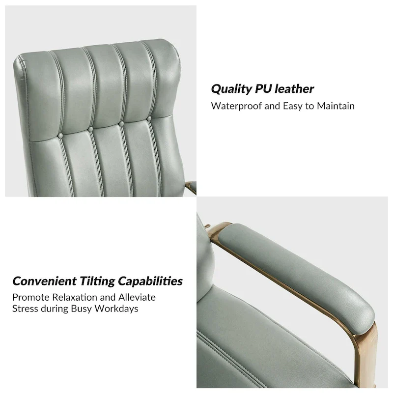 Mid-Century Modern Vegan Leather Office Chair - Swivel Tilting Ergonomic Desk Chair with Channel Tufted Design & Adjustable Height