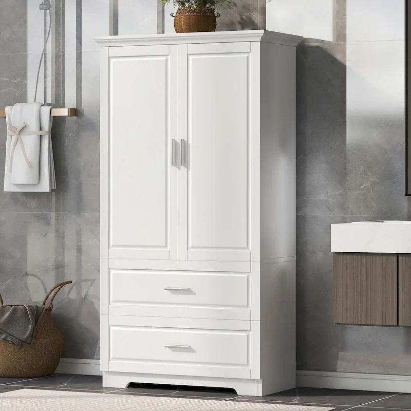 Tall Bathroom Storage Cabinet with Drawers and Adjustable Shelf