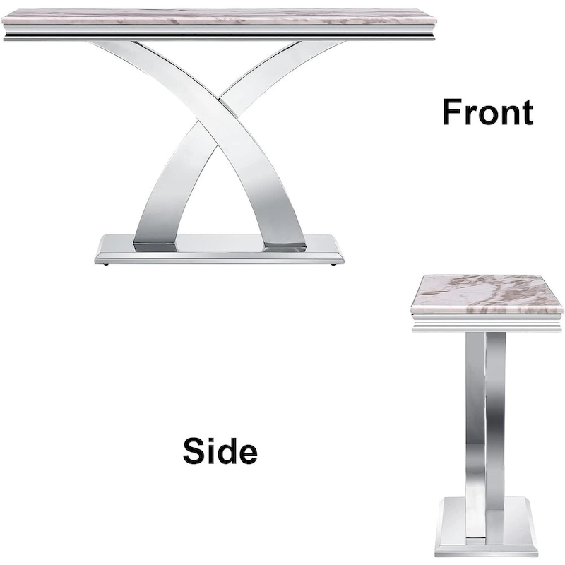 50 inch Rectangle Console Table with Luxurious Stainless Steel X Base and High Gloss Top