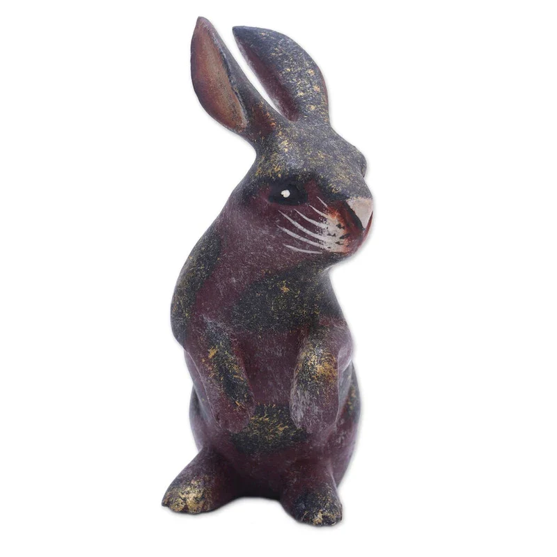 Novica Handmade Curious Bunny Wood Figurine