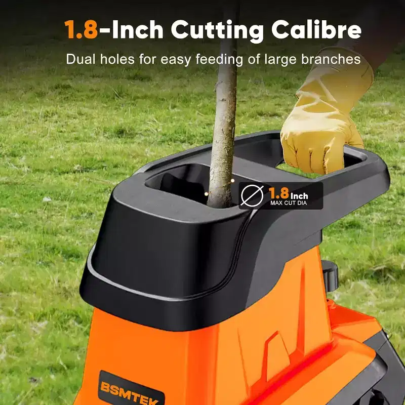 BSMTEK 15-Amp Electric Wood Chipper Shredder with 50 L Collection Bin for Yard Cleanup and Garden Mulching
