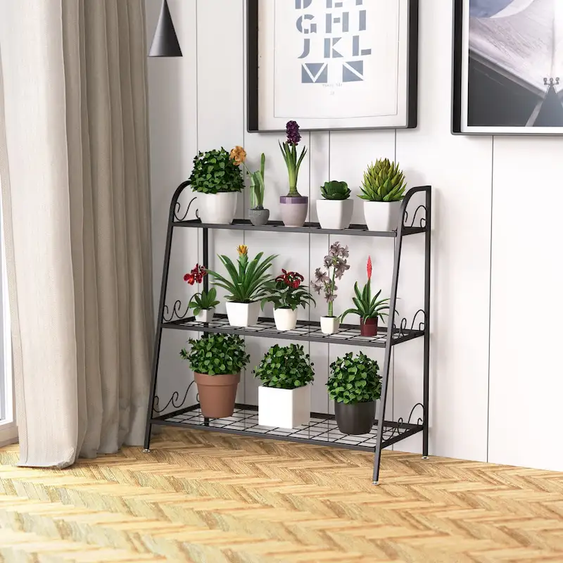 Costway 3-tier Metal Plant Stand Shelf Flower Pot Holder Display Rack