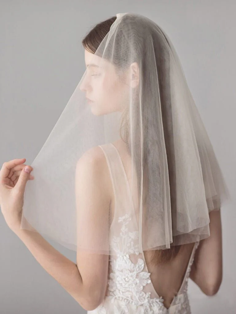Simple Champagne Short Wedding Veils Blusher Veil