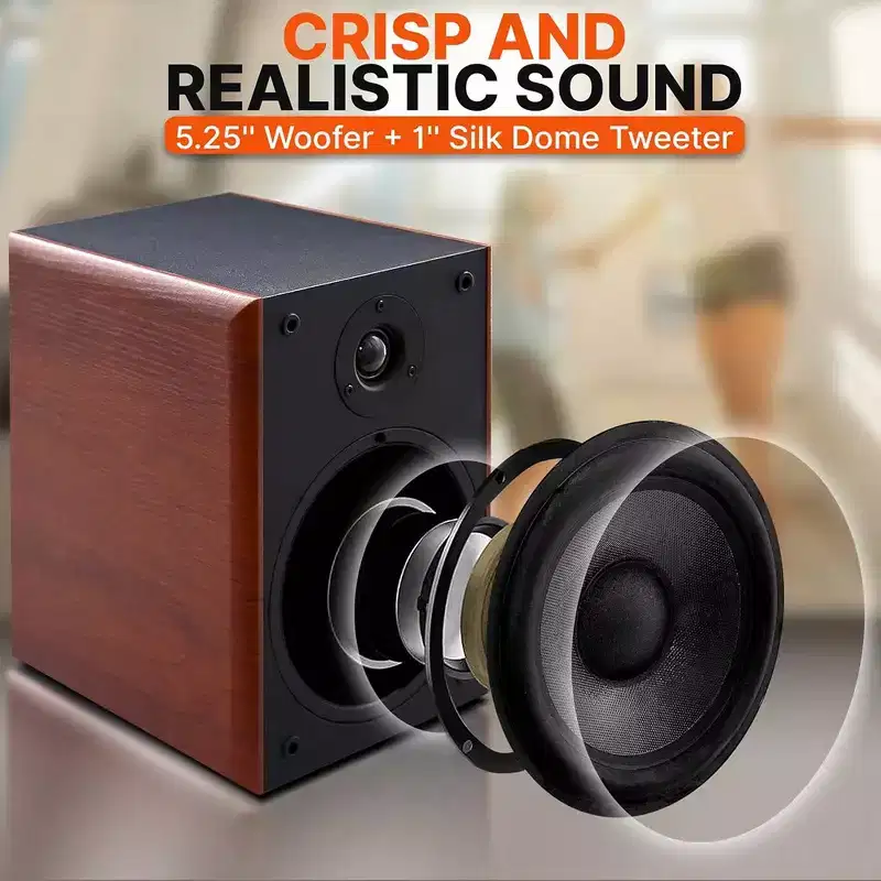 Pyle Home Theater Bookshelf Speakers - PHQBS52, 5.25 Woofer, 1 Silk Dome Tweeter, Pair, Black