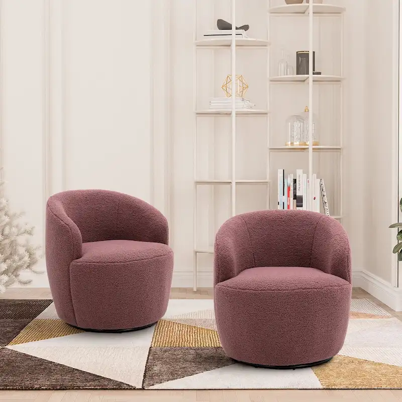 Ouyessir Modern Teddy Upholstered Swivel Barrel Chair(Set of 2)