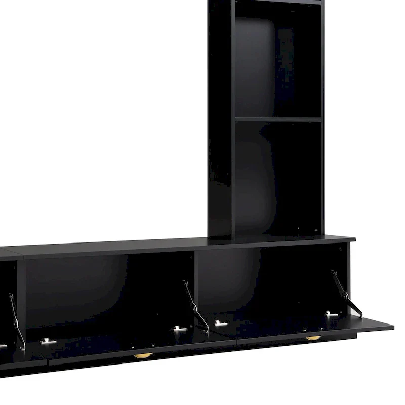 104.2 Wall Unit with TV Stand, Bookshelves, and Cabinets – Black