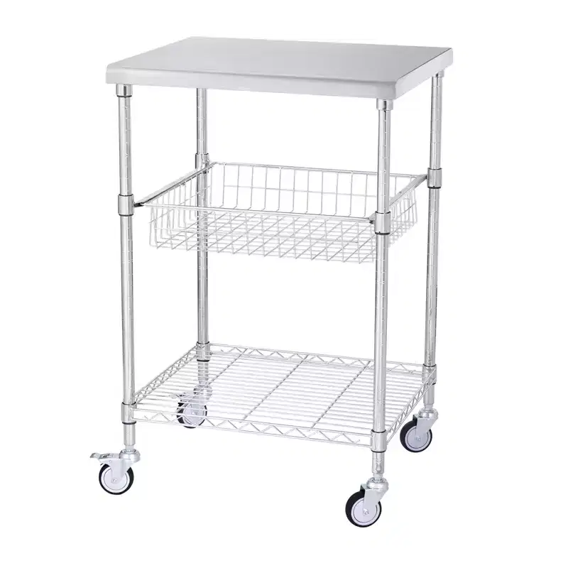 VEVOR Kitchen Utility Cart, 3 Tiers, Wire Rolling Cart with 470LBS Capacity, Steel Service Cart on Wheels, Metal Storage Trolley, Silver