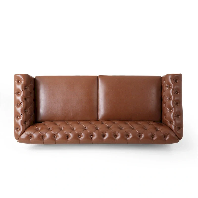 Retro 3 Seat PU Sofa with Wooden Frame and Legs