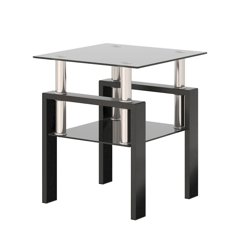 Square Tempered Glass Coffee Table with Metal Legs