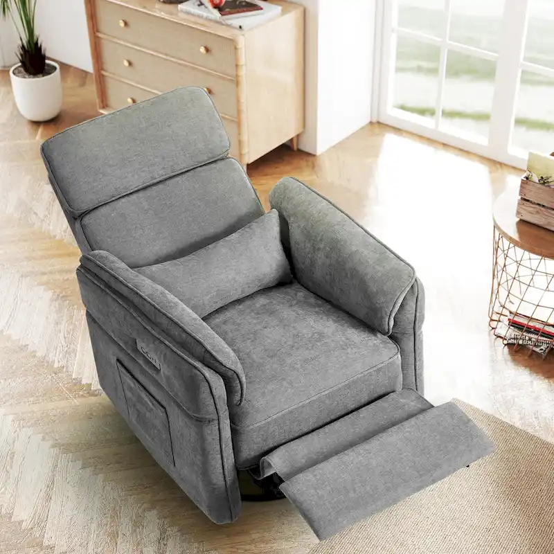 Power Swivel Rocker Recliner Chair with Adjustable Headrest and Armrests, USB & Type-C Charging, Nursery Glider Recliner