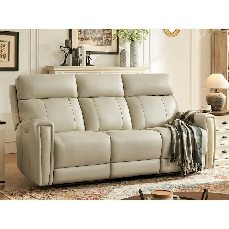 81.5  Genuine Leather Zero Gravity Power Recliner Sofa with Power Headrest, USB&USB-C Port