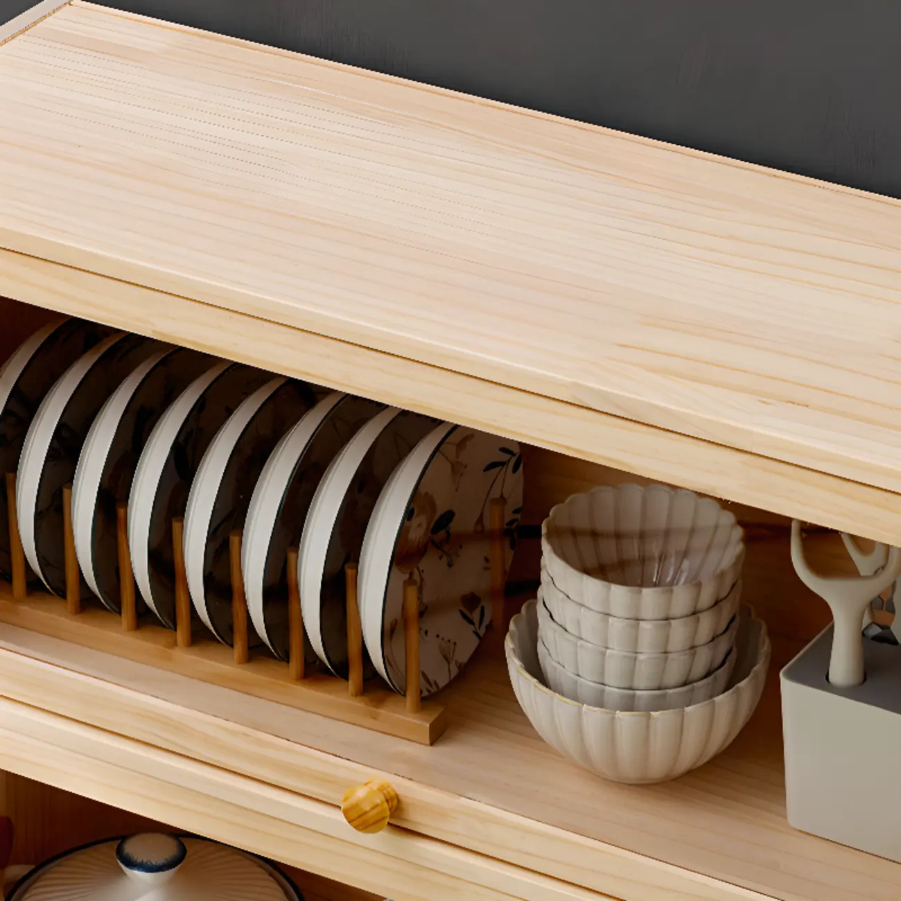 Kitchen Natural Wooden Multi-Shelf China Cabinet