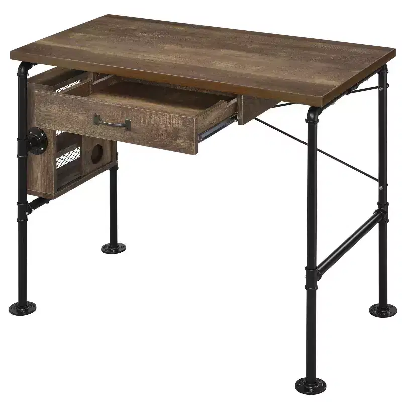 TUYOHW 39.5 Rectangular Writing Desk,Weathered Oak Study Desk with 3 Open Shelves,1 Drawer,Black Metal Leg,Modern Computer Desk for Study,Home Office