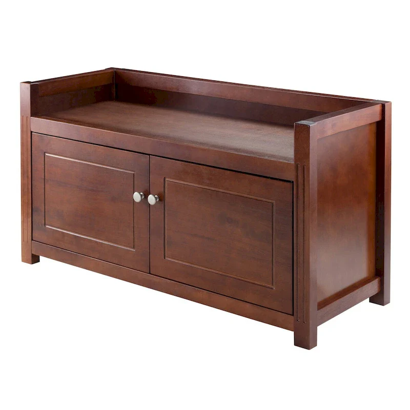 Walnut Storage Bench with 2-Door Cabinet — Solid & Composite Wood, 39.76