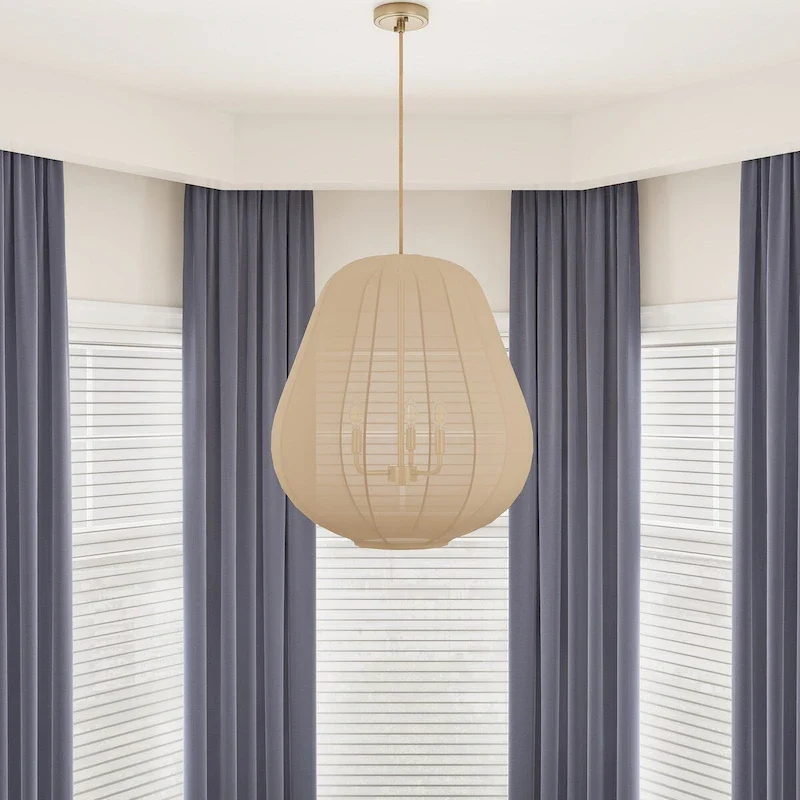 Beige 3-Light Elastic Fabric Shade Pendant Lighting Fixture for Boho Decor