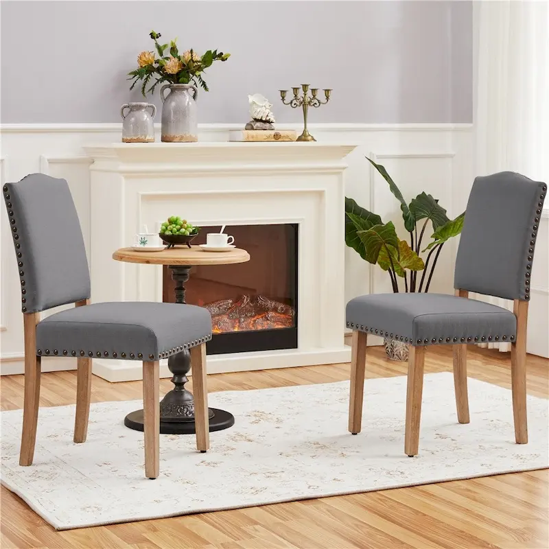 Yaheetech 2PCS Dining Chairs Upholstered Kitchen Chairs with Nailhead Trim - 18 L  22.5 W  36.5 H
