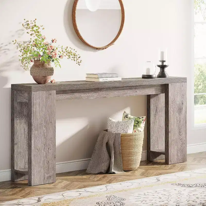 Lantine 70.9-Inch Console Table with Storage, Industrial 3-Tier Sofa Table for Living Room, Entryway Table for Hallway, Rustic Brown & Black