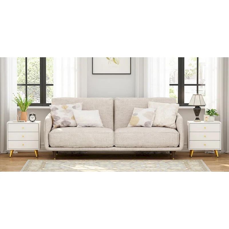 White Nightstands Bedside Table End Table Gold Metal Legs1 Pcs