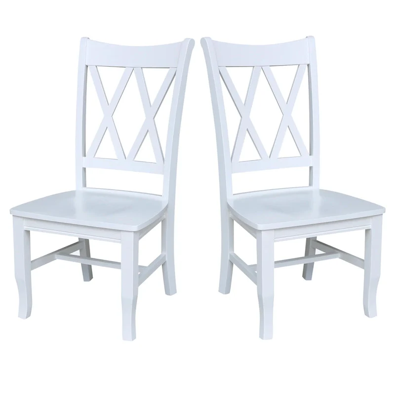 Double X-Back Solid Wood Dining Chairs, Set of 2 – Antiqued Chalk / White / Black