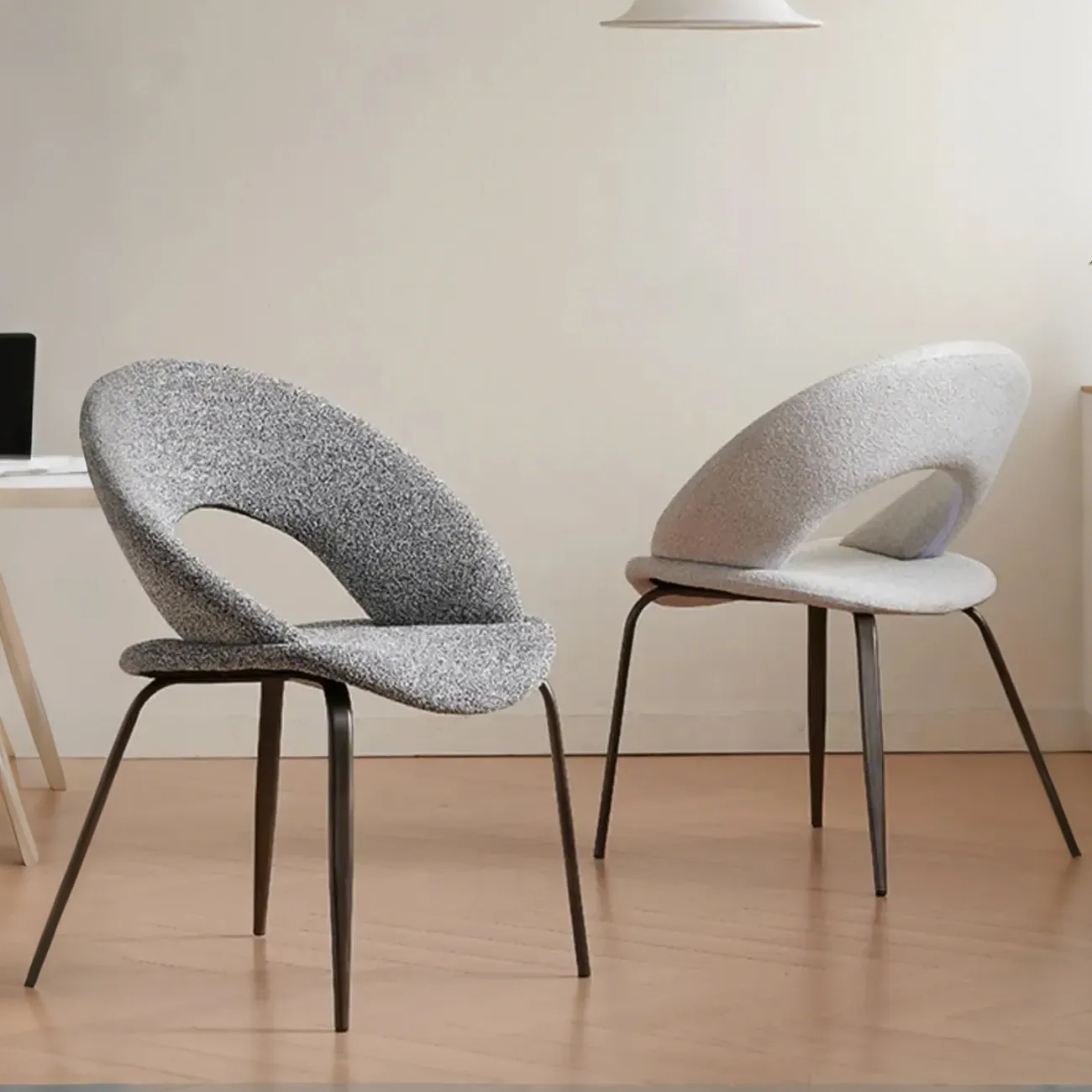 Mid Century Modern Linen Dining Chair with Steel Legs