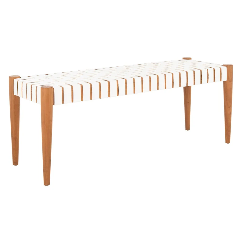 SAFAVIEH Manervia Wood & Leather Bench - 47Wx16Dx18H