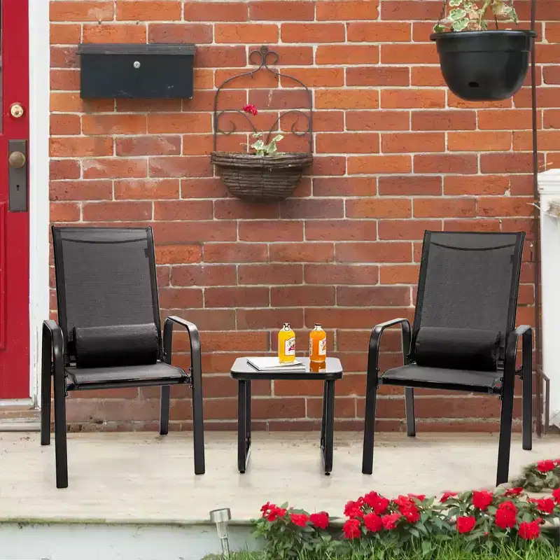 Costway 3PCS Patio Bistro Furniture Set Adjustable Back Stackable Chairs Brown\Black