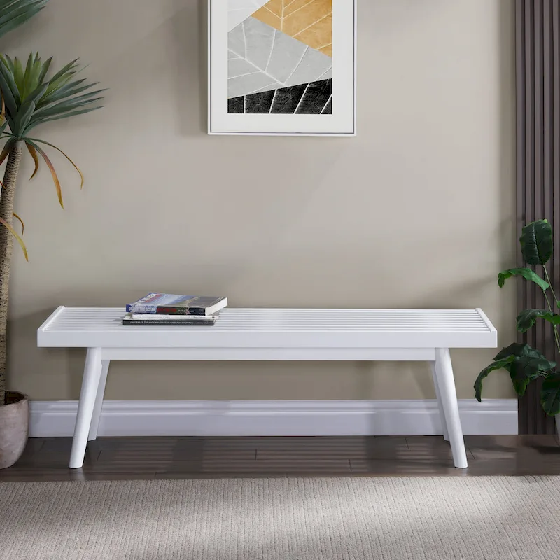 Solid Wood Slatted Bench - Rustic Style Entryway & Living Room Seating
