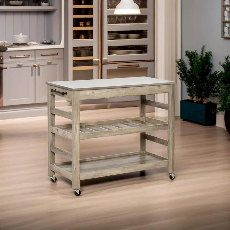 Rolling Kitchen Cart with Stainless Steel Countertop