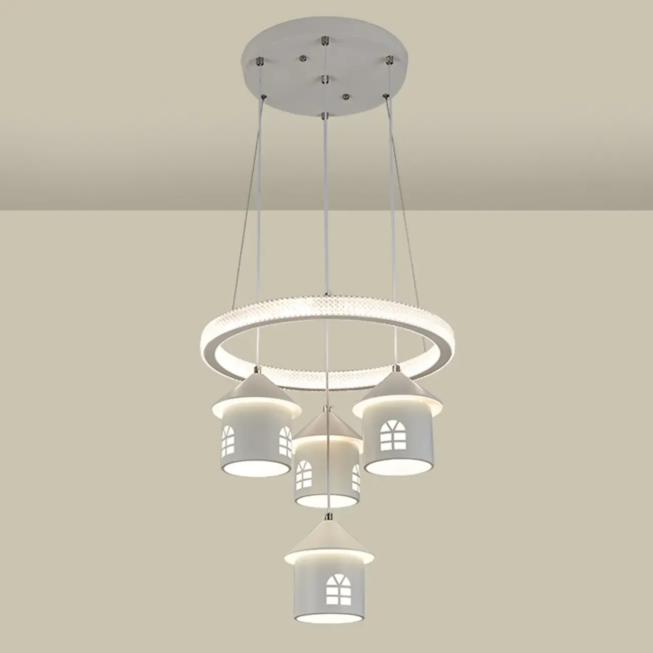 Modern 4-Light LED Chandelier with Unique House Design