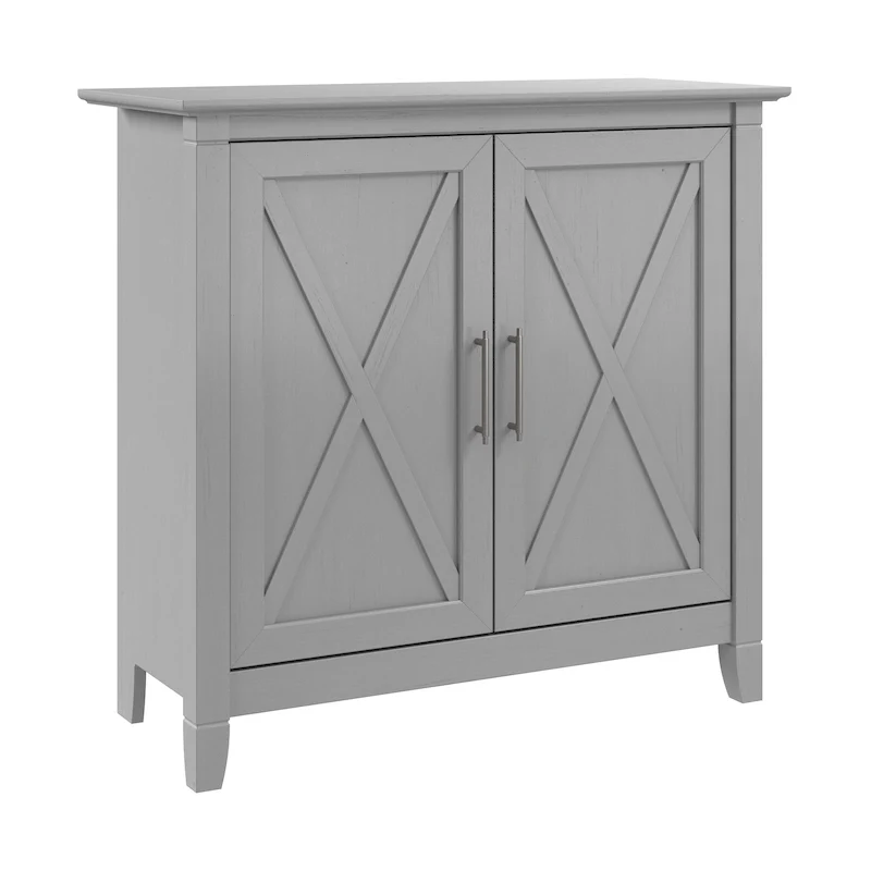 Cape Cod Gray / Washed Gray / Pure White Oak 2-Door Storage Cabinet with X-Pattern Accents, Farmhouse Style, Single Use