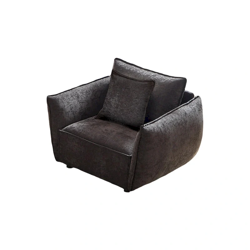 Black 44 Upholstered Arm Chair with Pillows and Wide Cushion
