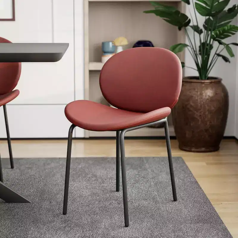 LeisureMod Servos Modern Dining Chair  Upholstered PU Leather Seat with Curved Back and Metal Legs, Comfortable Kitchen, Dining Room, Cafe