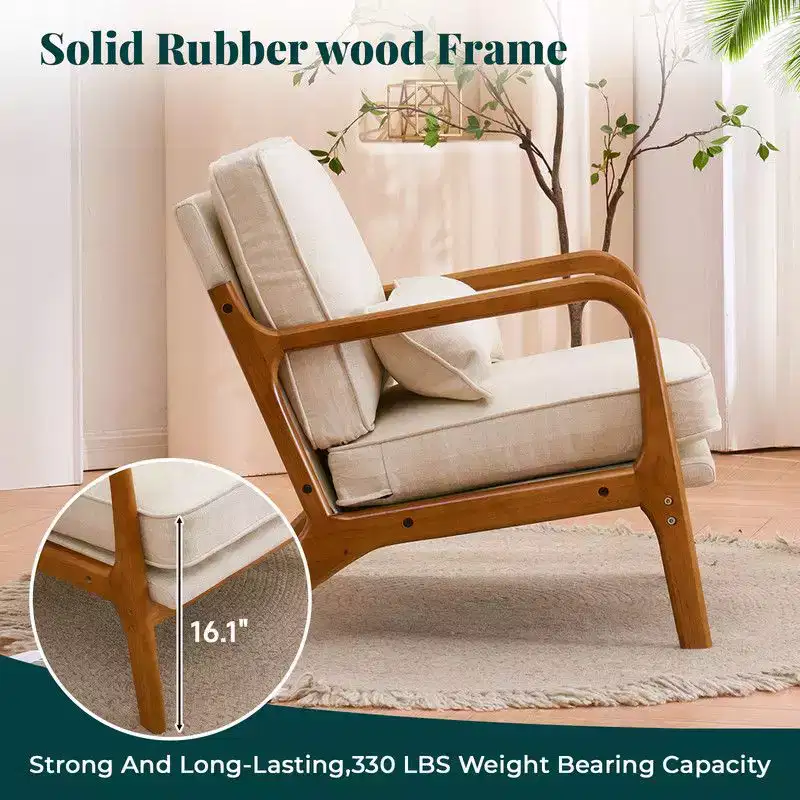 Karl Home 2Pcs Mid Century Solid Wood Accent Chair Upholstered Armchair with an Extra Pillow
