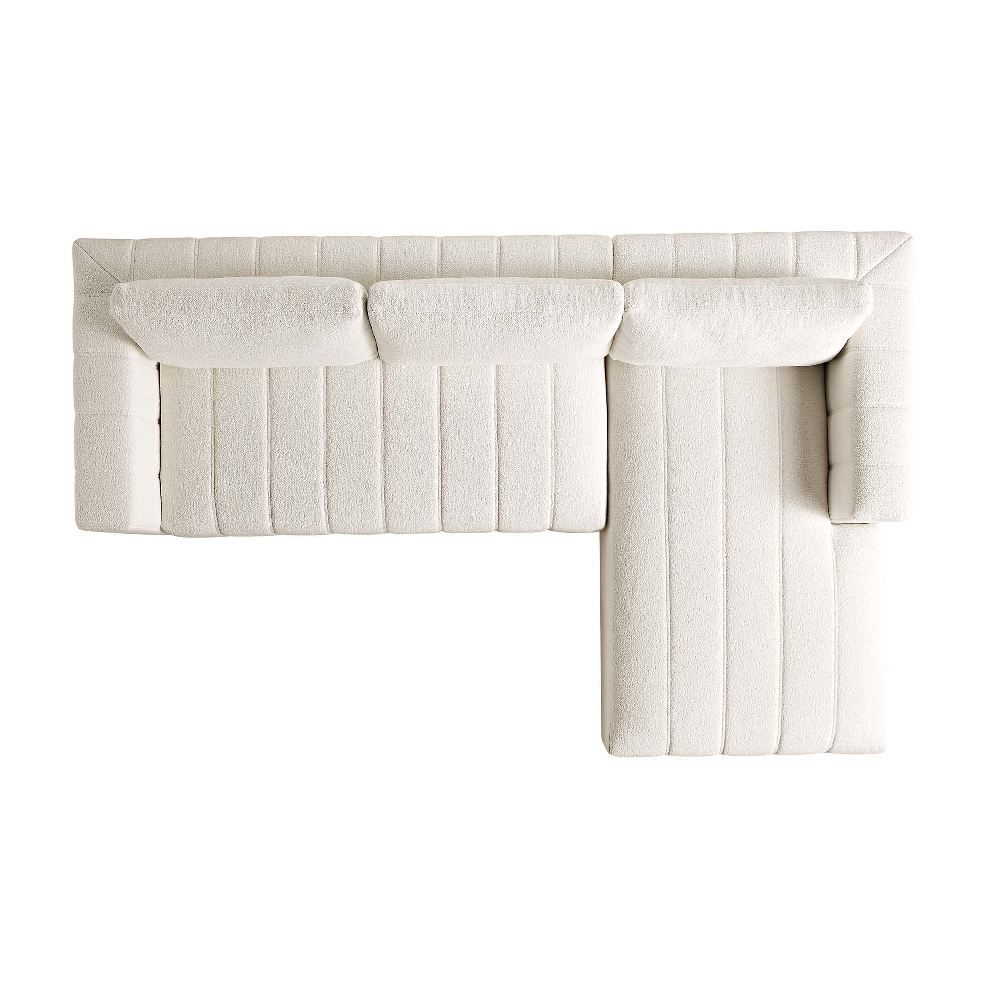 Beige Boucle Sofa with Wooden Base, Large Chaise Right Hand Facing