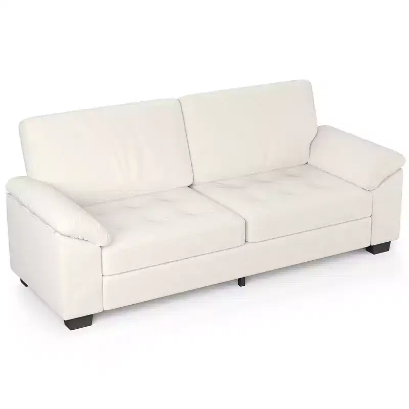 Modern Sofa 2-Seater Couches, Removable Medium Firm Sofa Cushion, Pull-Out Velvet Convertible Sofa, Side Pocket, for Living Room, Beige