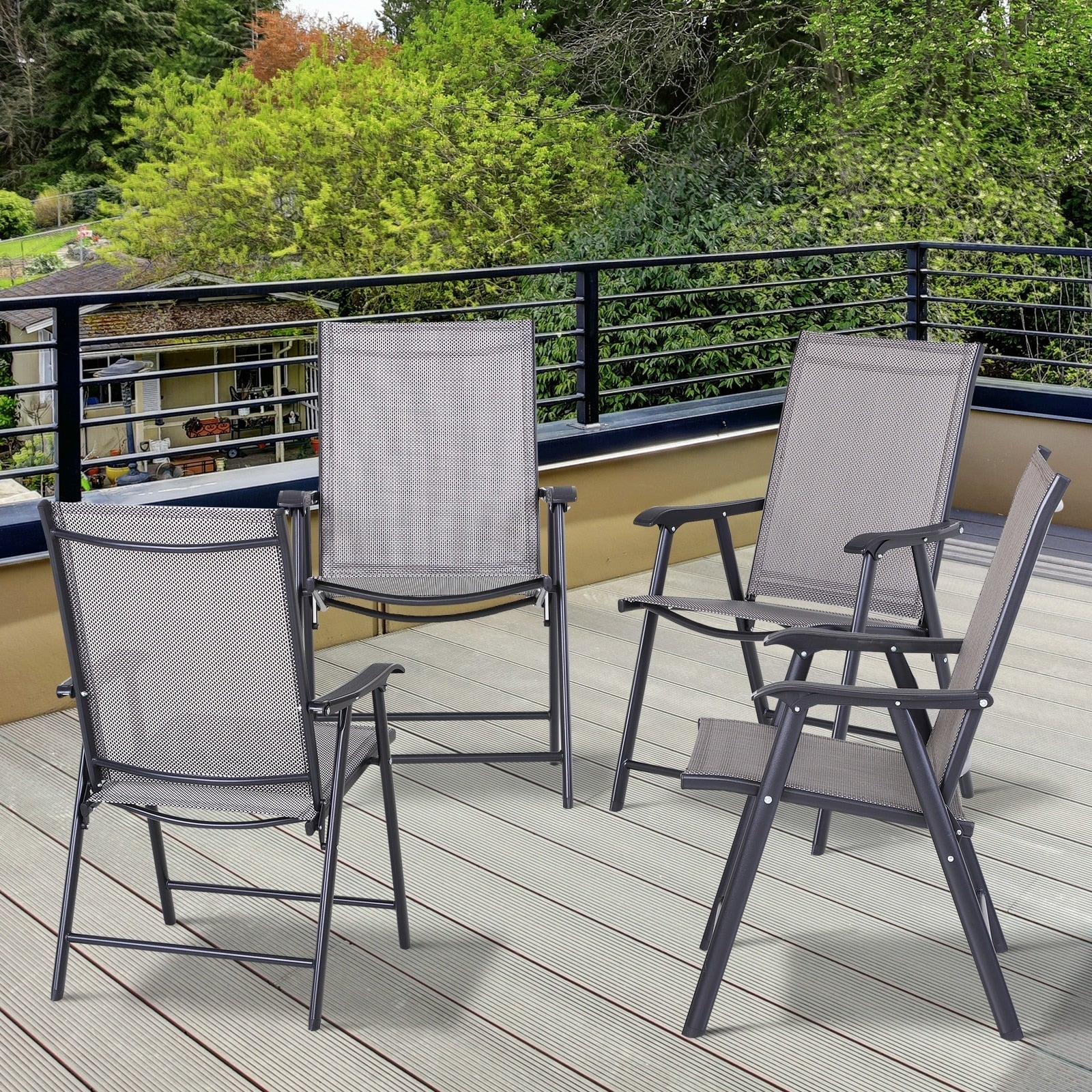 Outsunny 4-piece Folding Patio Chair Set with a Simple & Chic Design, Comfortable for the Deck, Garden, Yard & Travel