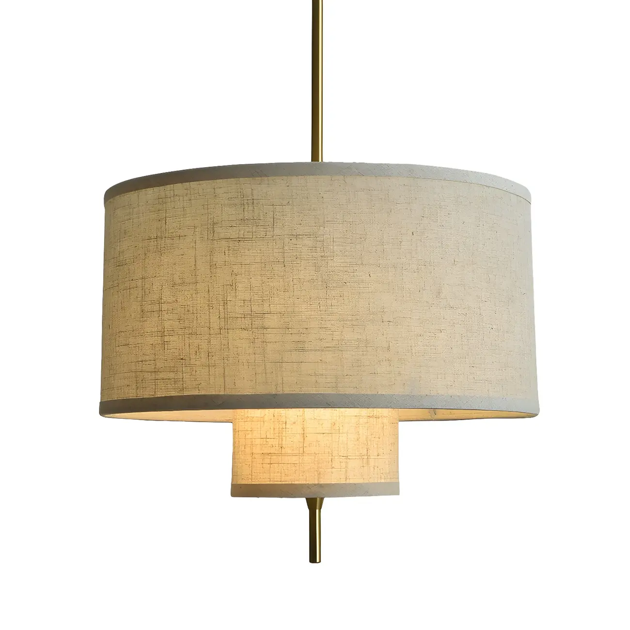 Modern Double Layer Fabric Drum Cylinder Chandelier Adjustable