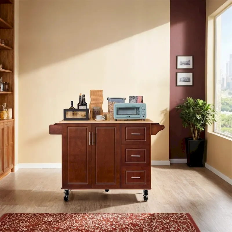 Mobile Kitchen Island Cart With 3 Drawers