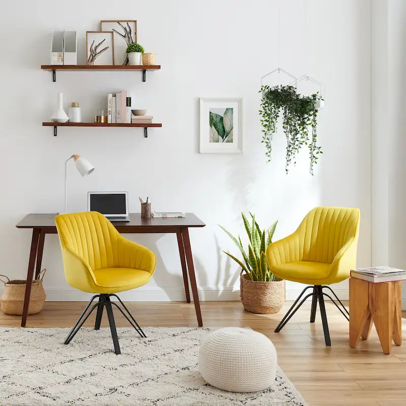 Art Leon Classical Velvet Swivel Office Accent Chair with Golden Legs