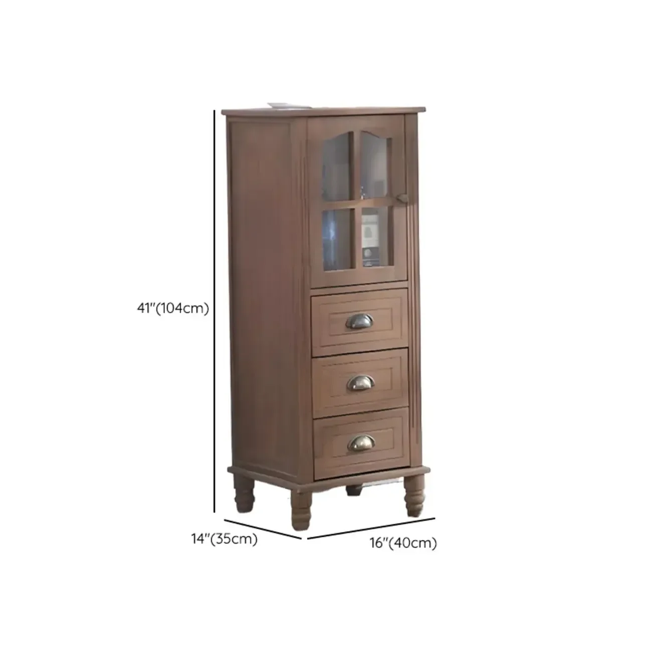 Freestanding Solid Wood White Cabinet with Drawers