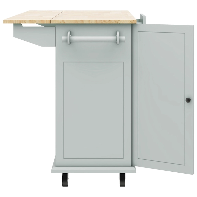 53.9 Width Rolling Kitchen Island with Drop Leaf and 3 Tier Pull Out Cabinet
