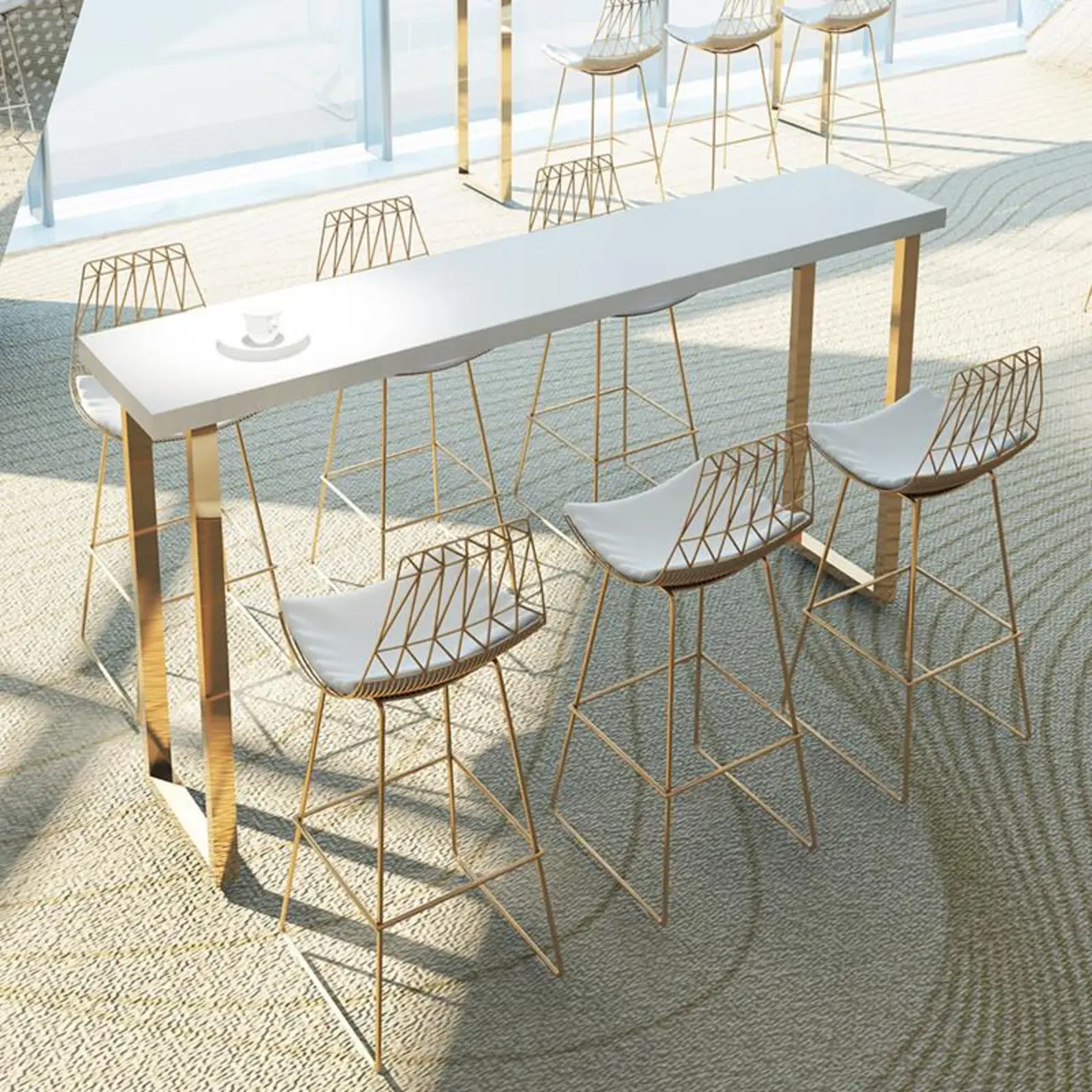 Lavish White Wood Gold Metal Sled Bar Tables